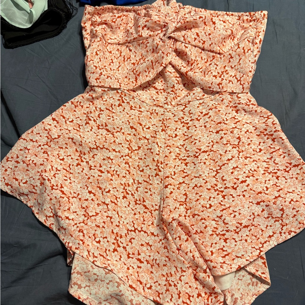 Floral Strapless Dress in Pink and White
